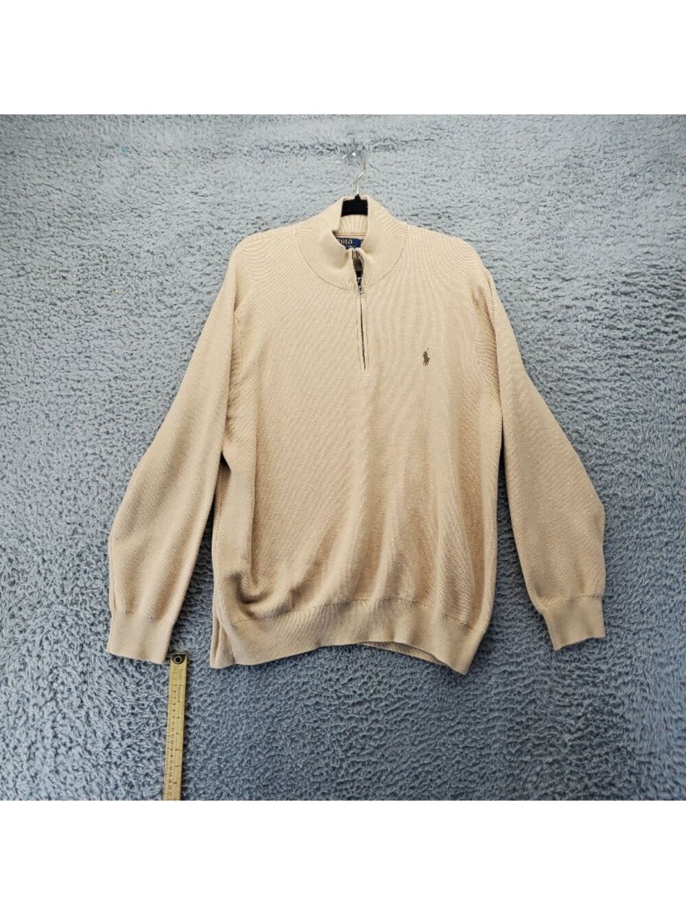 Polo Ralph Lauren Sweater Mens XXL Tan Half-Zip Cotton Blend Ribbed Knit Casual